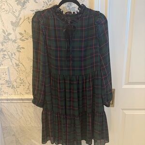 J.Crew Plaid Ruffle-Neck Tiered Dress – XS (Generous Fit)